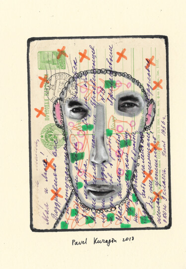 Collagen mit dem Titel "Retro portrait 17" von Pavel Kuragin, Original-Kunstwerk, Collagen