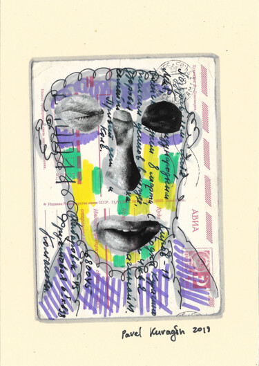 Collagen mit dem Titel "Retro portrait 27" von Pavel Kuragin, Original-Kunstwerk, Collagen