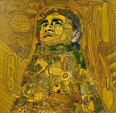 Colagens intitulada "Sun God" por Pavel Kuragin, Obras de arte originais, Acrílico
