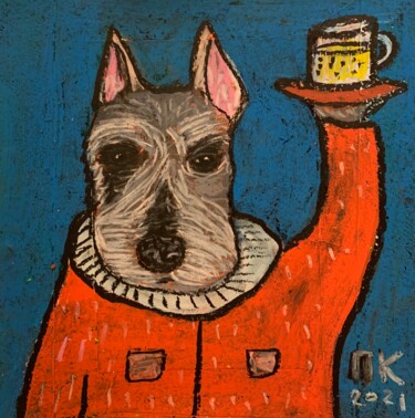 Dibujo titulada "Drinking dog 108" por Pavel Kuragin, Obra de arte original, Pastel