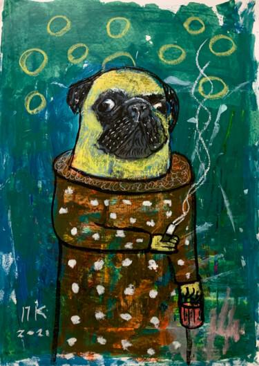 Pintura intitulada "Smoking pug #5" por Pavel Kuragin, Obras de arte originais, Acrílico