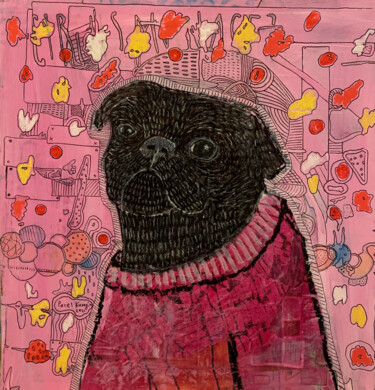 Pintura intitulada "Black pug" por Pavel Kuragin, Obras de arte originais, Acrílico
