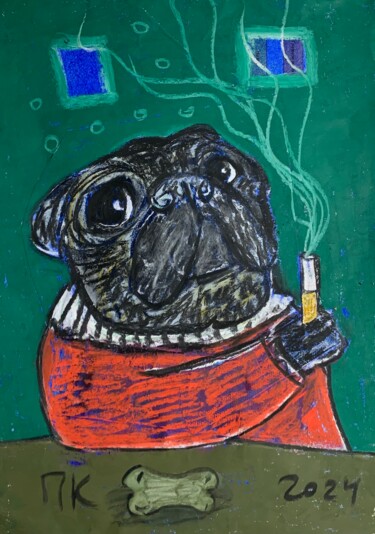 图画 标题为“Smoking pug #8” 由Pavel Kuragin, 原创艺术品, 粉彩