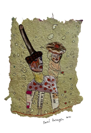 Collages intitulée "Mischievous friend" par Pavel Kuragin, Œuvre d'art originale, Collages