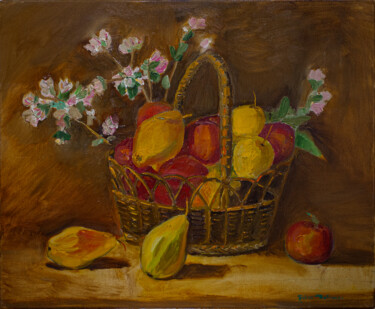 Painting titled ""Корзина с фруктами"" by Pavel Levites, Original Artwork, Oil