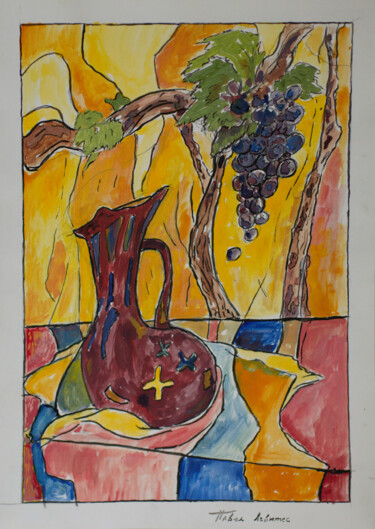 Pintura intitulada "A jug of wine" por Pavel Levites, Obras de arte originais, Têmpera