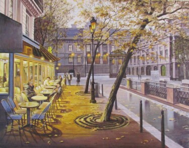 Peinture intitulée "Autumn evening cafe" par Pavel Moskalenko, Œuvre d'art originale, Huile