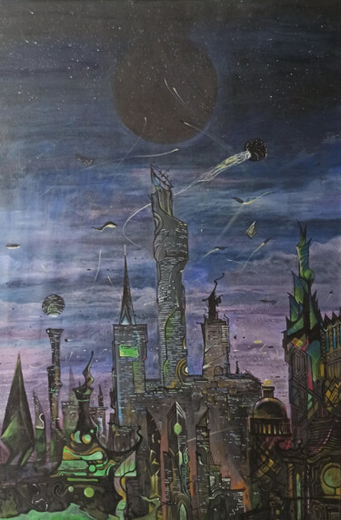 Peinture intitulée "Город под силовым п…" par Pavel Nikitin, Œuvre d'art originale, Acrylique