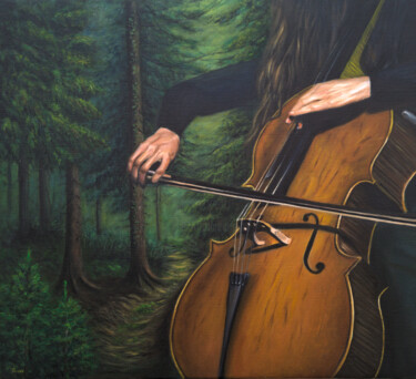 Ζωγραφική με τίτλο "Cello Harmony in th…" από Pavlína Ostrá (Paave Art), Αυθεντικά έργα τέχνης, Λάδι Τοποθετήθηκε στο Ξύλινο…