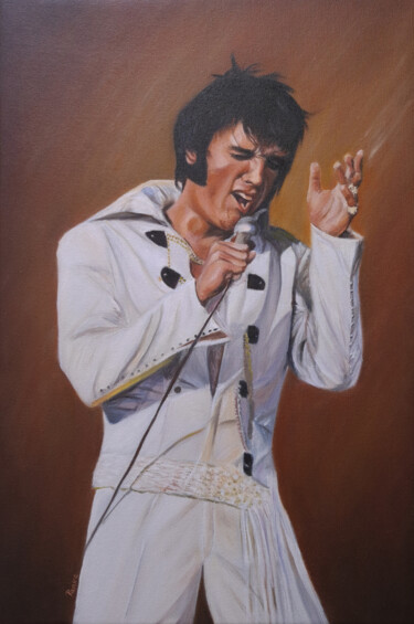 Painting titled "Elvis Presley singi…" by Pavlína Ostrá (Paave Art), Original Artwork, Oil Mounted on Wood Stretcher frame