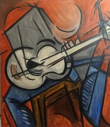 Schilderij getiteld "Guitarist" door Pavlo Po, Origineel Kunstwerk, Olie