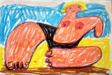 Schilderij getiteld "Reclining nude on a…" door Pavlo Poe, Origineel Kunstwerk, Was