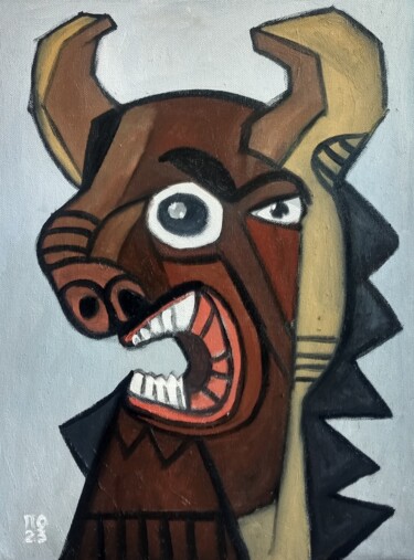 Malerei mit dem Titel "The minotaur's head" von Pavlo Ponomarenko, Original-Kunstwerk, Öl