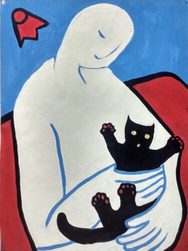 Painting titled "A game with a cat" by Pavlo Ponomarenko, Original Artwork, Acrylic