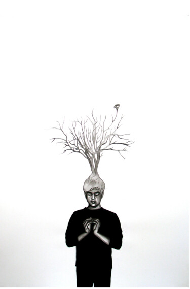 Σχέδιο με τίτλο "Grey Matter-2" από Pawan Shharma, Αυθεντικά έργα τέχνης, Κάρβουνο