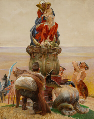 Schilderij getiteld "Adoracja Madonny, c…" door Paweł Waligórski, Origineel Kunstwerk, Olie