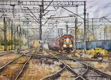 Schilderij getiteld "Wroclaw, Freight St…" door Pawel Gladkow, Origineel Kunstwerk, Aquarel