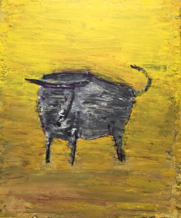 Картина под названием "Toro en la arena I…" - Rodrigo Payró, Подлинное произведение искусства, Масло Установлен на Деревянна…