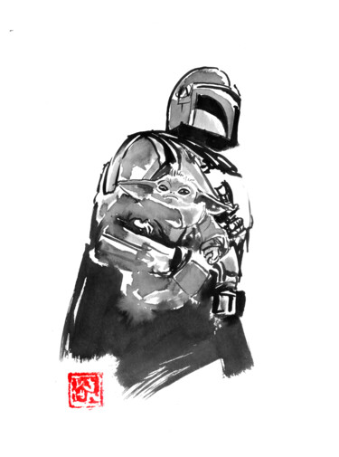 Drawing titled "mandalorian and gro…" by Péchane, Original Artwork, Watercolor