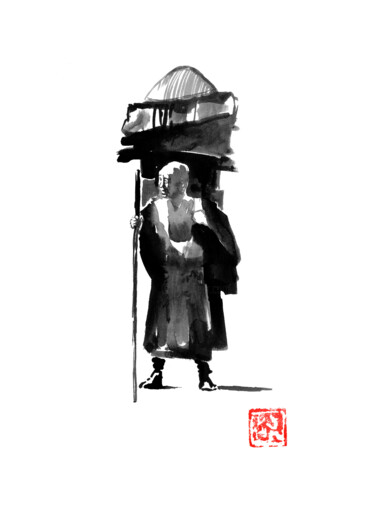Rysunek zatytułowany „the monk” autorstwa Péchane, Oryginalna praca, Akwarela