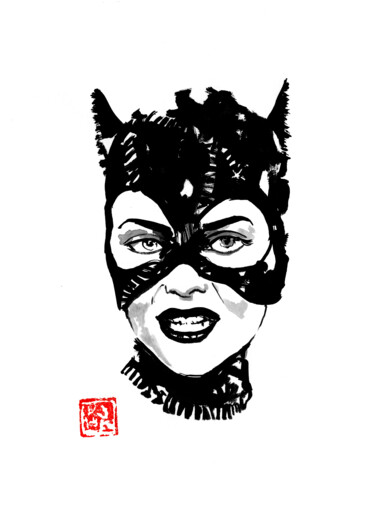Drawing titled "catwoman 89" by Péchane, Original Artwork, Watercolor