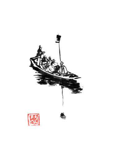 Dibujo titulada "japanese small boat" por Péchane, Obra de arte original, Acuarela