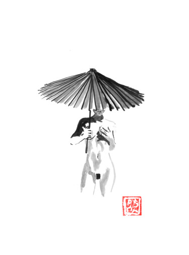 "geisha nude umbrella" başlıklı Resim Péchane tarafından, Orijinal sanat, Suluboya
