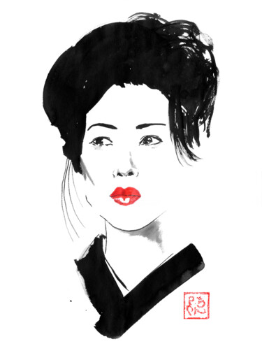 Dibujo titulada "lady geisha" por Péchane, Obra de arte original, Acuarela