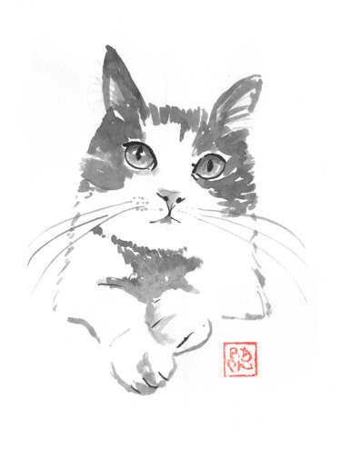 Zeichnungen mit dem Titel "chat pausé" von Péchane, Original-Kunstwerk, Aquarell