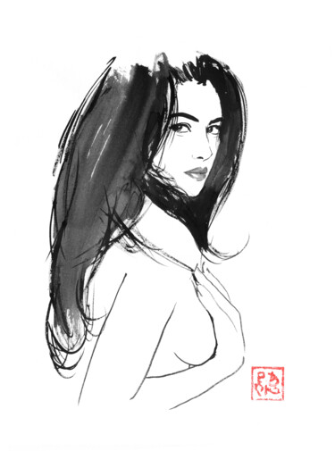 Drawing titled "monica bellucci III" by Péchane, Original Artwork, Watercolor