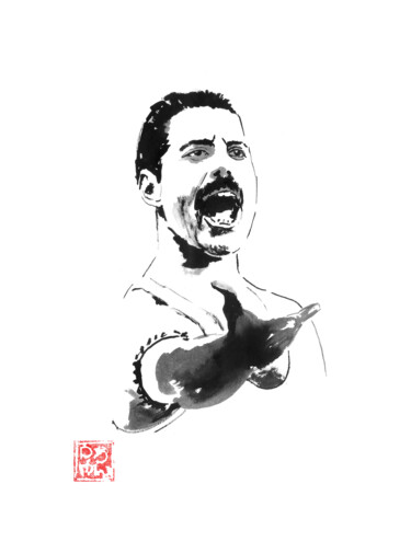 Disegno intitolato "freddie mercury sin…" da Péchane, Opera d'arte originale, Acquarello