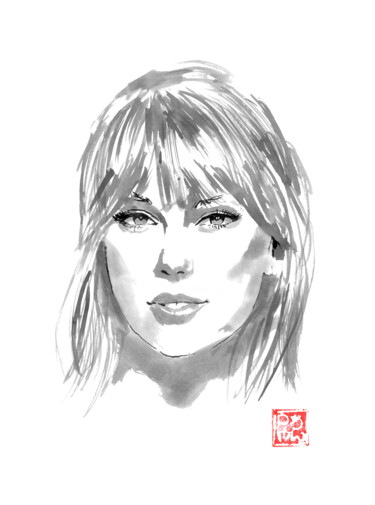 Drawing titled "taylor swift" by Péchane, Original Artwork, Watercolor