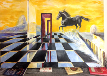 Malarstwo zatytułowany „Magic Black Horse” autorstwa Pedro Sá, Oryginalna praca, Akryl