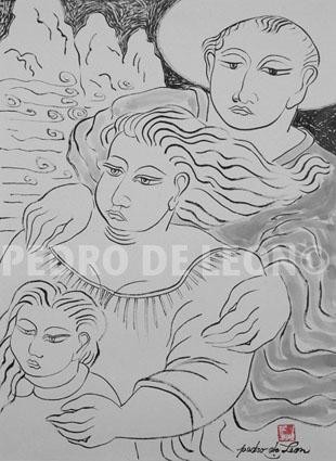 Drawing titled "FAMILLE DU SUD" by Pedro De Leon, Original Artwork, Other