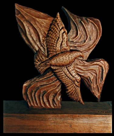 Escultura titulada "Águila sobre viga" por Pedro Alberto Galindo Chagín, Obra de arte original