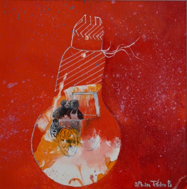 Painting titled "L'Étreinte Amoureus…" by Pedrola Alban, Original Artwork, Acrylic Mounted on Cardboard