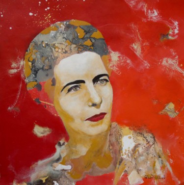 Painting titled "Simone de Beauvoir,…" by Pedrola Alban, Original Artwork, Acrylic Mounted on Cardboard