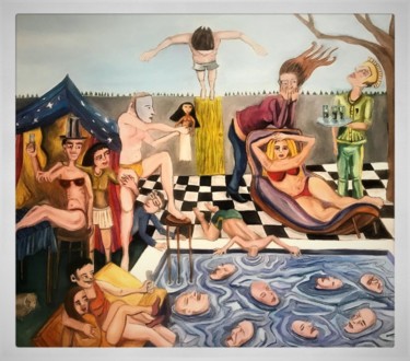 Peinture intitulée "festa na piscina" par Pedro Tchen, Œuvre d'art originale, Huile