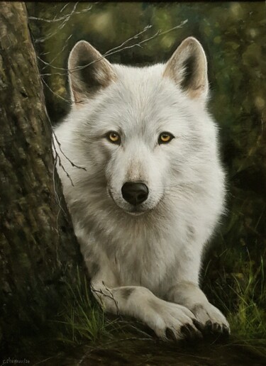 Dibujo titulada "Loup dans les bois" por Cathy Cheneau, Obra de arte original, Pastel