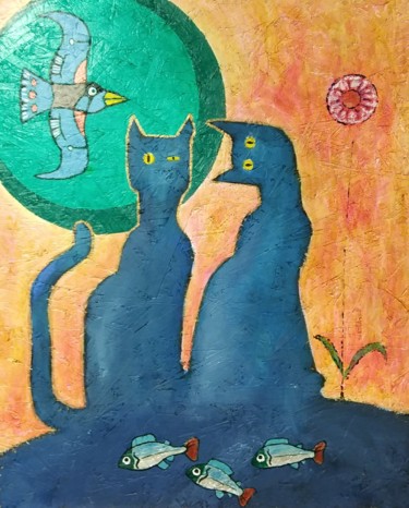 Peinture intitulée "Mind the Cats" par Pele Madsen, Œuvre d'art originale