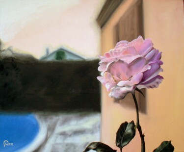 Painting titled "Rose du sud" by Pen, Original Artwork, Oil Mounted on Wood Stretcher frame