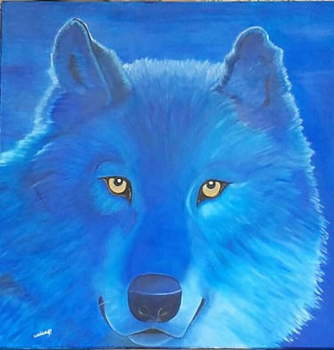 Peinture intitulée "Loup bleu" par Pénellope Van Haver, Œuvre d'art originale, Huile Monté sur Châssis en bois