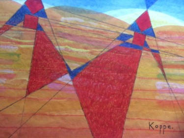 Painting titled "Red Indiana tents" by Penny Koppe, Original Artwork
