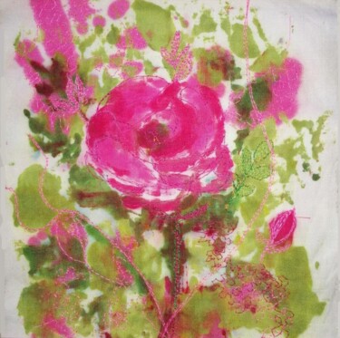Textile Art titled "Rose, rose" by Penny G Peckmann, Original Artwork, Fabric Mounted on Cardboard