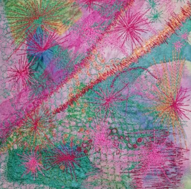 Textilkunst mit dem Titel "explosion de joie" von Penny G Peckmann, Original-Kunstwerk, Stickerei