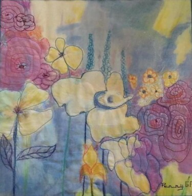 Textilkunst mit dem Titel "printemps couleur p…" von Penny G Peckmann, Original-Kunstwerk, Stickerei