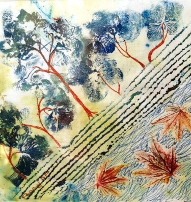 Arte têxtil intitulada "Au jardin 1" por Penny G Peckmann, Obras de arte originais, Tecido