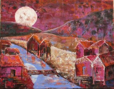 Peinture intitulée "Village au bout du…" par Penny G Peckmann, Œuvre d'art originale