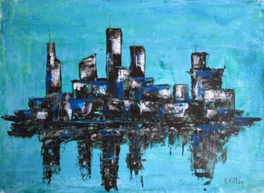 Painting titled "Blue Skyline" by Pepe Villan, Original Artwork, Acrylic