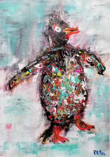 Painting titled "Ronick the penguin" by Pepe Villan, Original Artwork, Acrylic